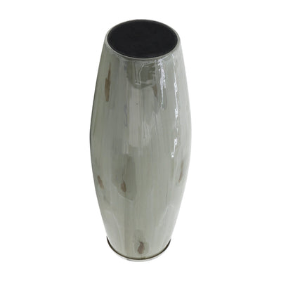 GLASS, 24"H VASE W/ METAL RING, TAUPE - Al Rugaib Furniture