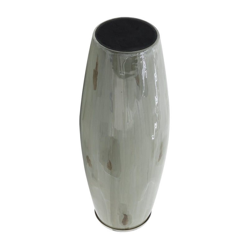 GLASS, 24"H VASE W/ METAL RING, TAUPE - Al Rugaib Furniture