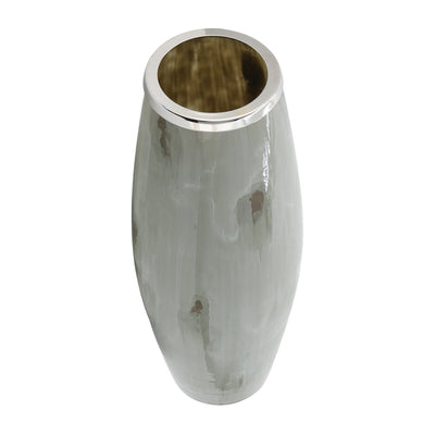 GLASS, 24"H VASE W/ METAL RING, TAUPE - Al Rugaib Furniture