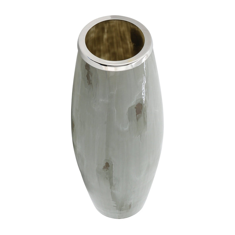 GLASS, 24"H VASE W/ METAL RING, TAUPE - Al Rugaib Furniture