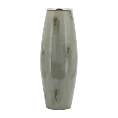 GLASS, 24"H VASE W/ METAL RING, TAUPE - Al Rugaib Furniture