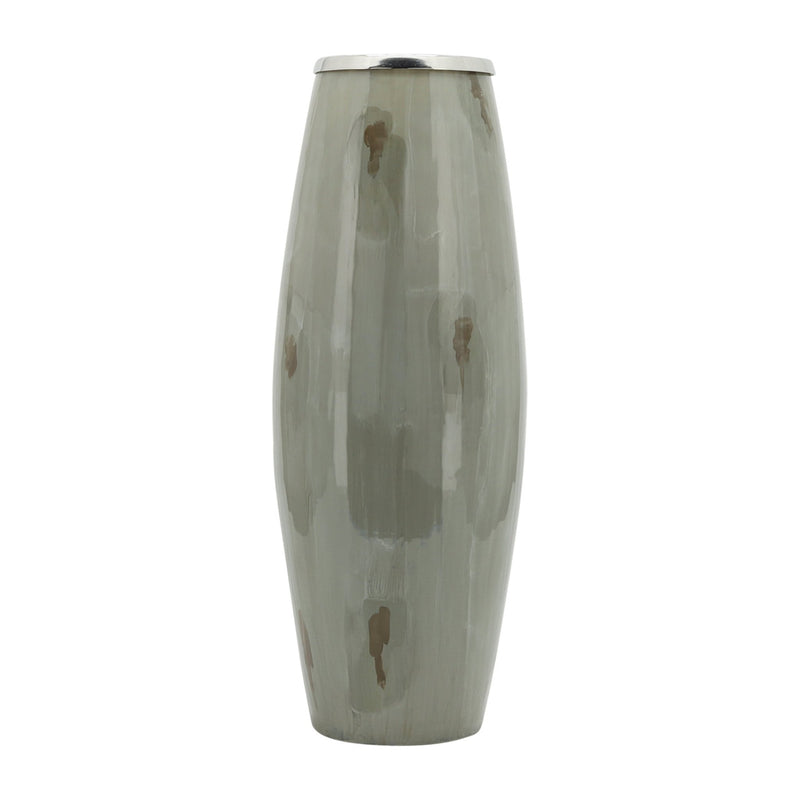 GLASS, 24"H VASE W/ METAL RING, TAUPE - Al Rugaib Furniture