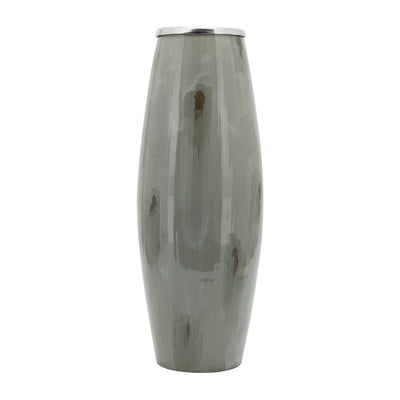 GLASS, 24"H VASE W/ METAL RING, TAUPE - Al Rugaib Furniture