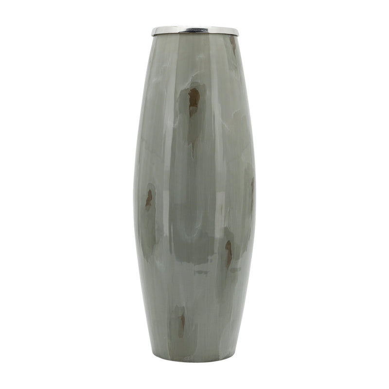 GLASS, 24"H VASE W/ METAL RING, TAUPE - Al Rugaib Furniture