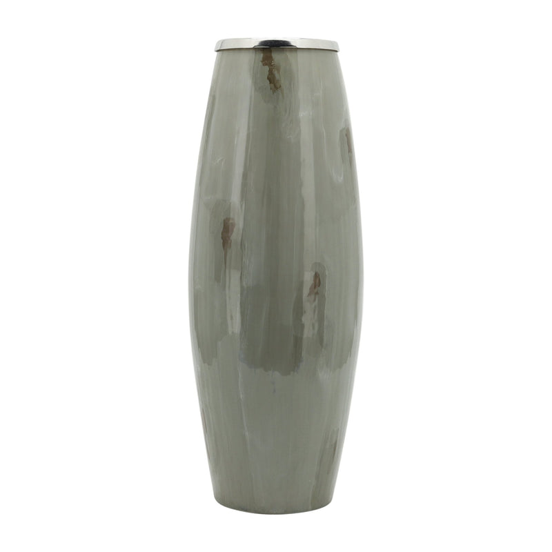 GLASS, 24"H VASE W/ METAL RING, TAUPE - Al Rugaib Furniture