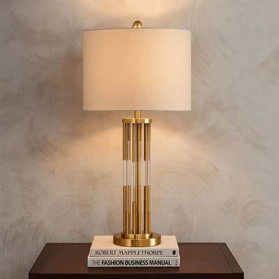 GLASS 26" TABLE LAMP, GOLD - Al Rugaib Furniture