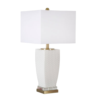 GLASS 29" HONEYCOMB TEXTURE TABLE LAMP, WHITE - Al Rugaib Furniture