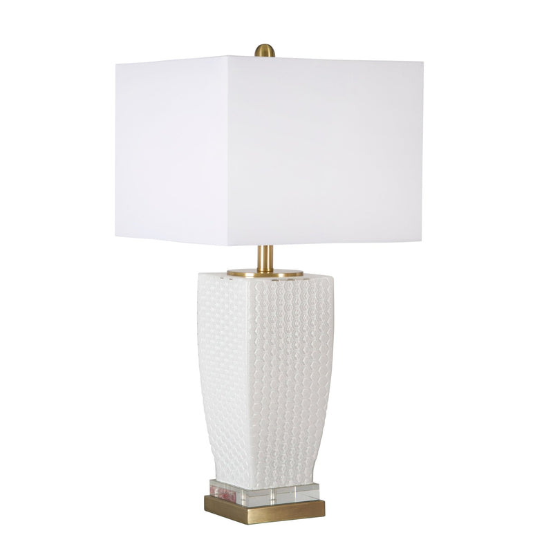 GLASS 29" HONEYCOMB TEXTURE TABLE LAMP, WHITE - Al Rugaib Furniture
