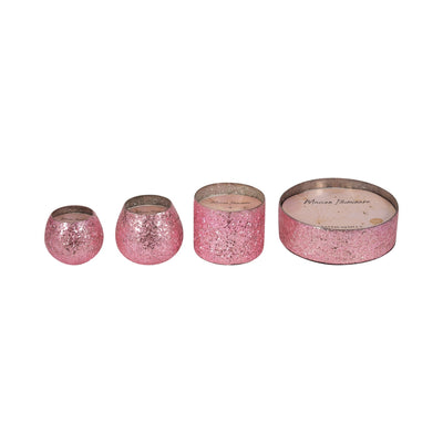 Glass, 4" 11 Oz Crackled Scented Candle, Pink - Al Rugaib Furniture