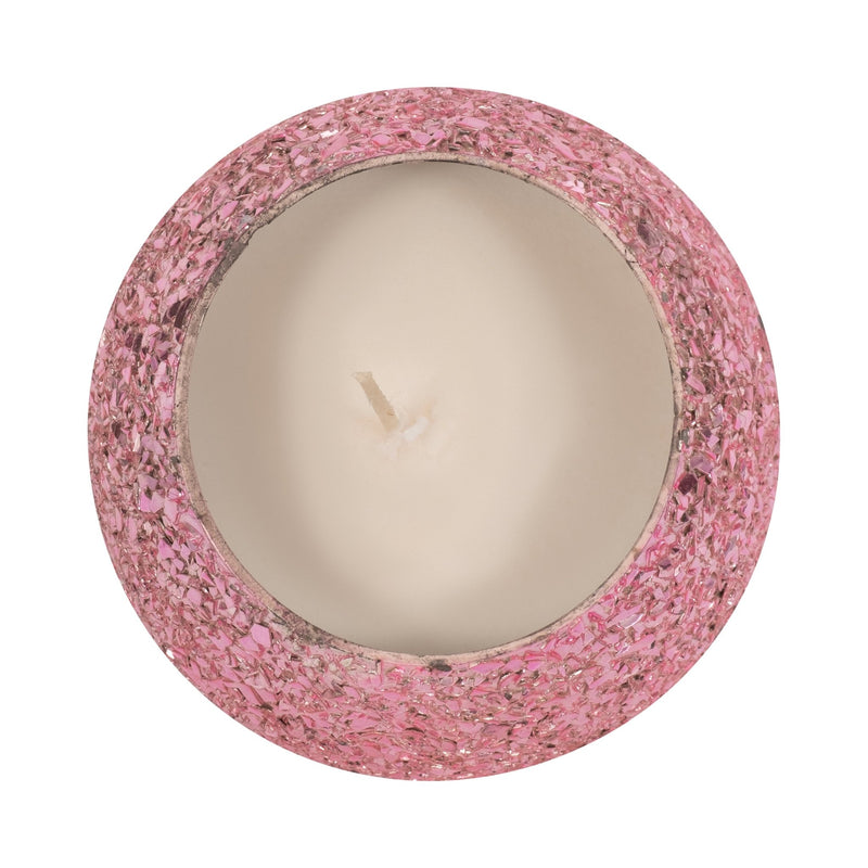 Glass, 4" 11 Oz Crackled Scented Candle, Pink - Al Rugaib Furniture