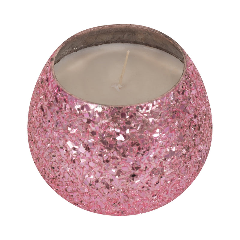 Glass, 4" 11 Oz Crackled Scented Candle, Pink - Al Rugaib Furniture