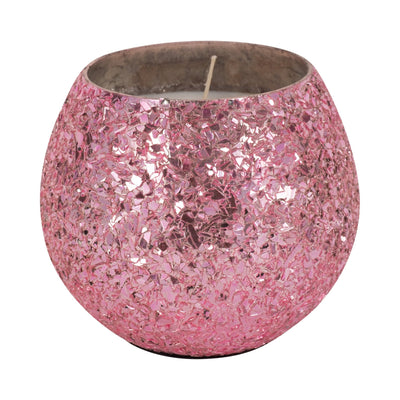 Glass, 4" 11 Oz Crackled Scented Candle, Pink - Al Rugaib Furniture