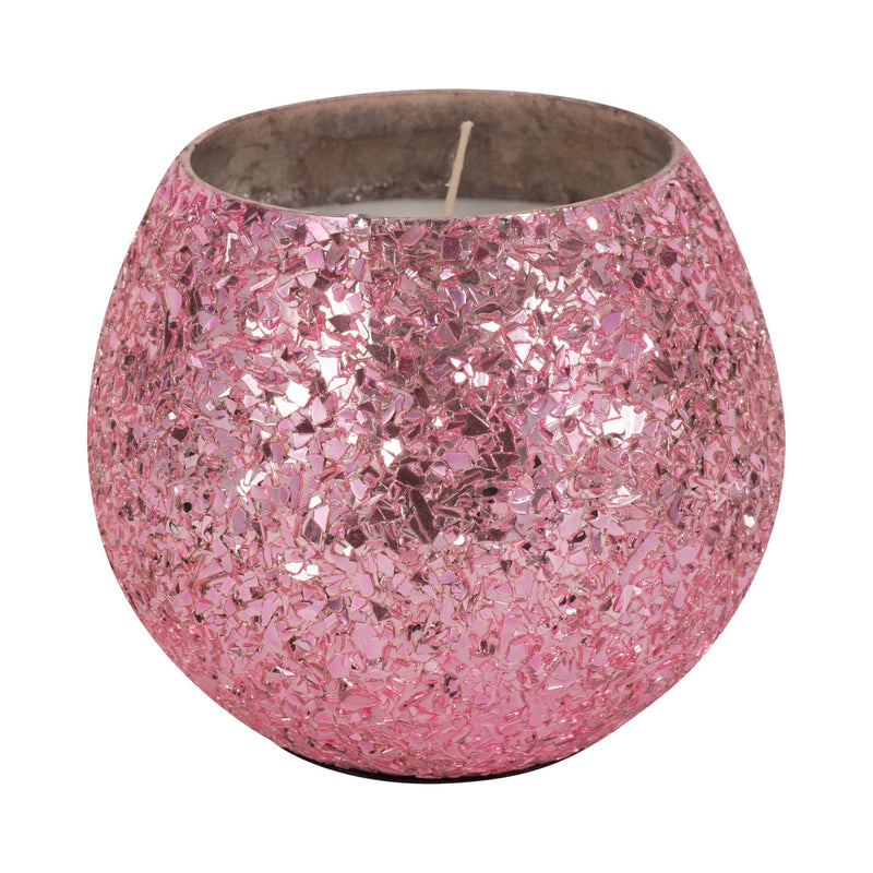 Glass, 4" 11 Oz Crackled Scented Candle, Pink - Al Rugaib Furniture