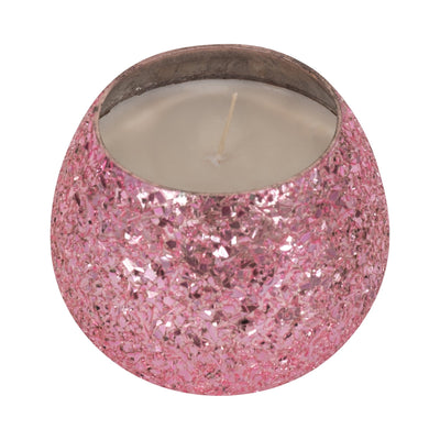 Glass, 4" 11 Oz Crackled Scented Candle, Pink - Al Rugaib Furniture