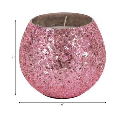 Glass, 4" 11 Oz Crackled Scented Candle, Pink - Al Rugaib Furniture