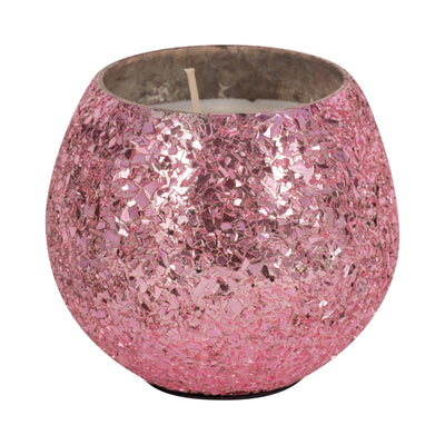 Glass, 4" 11 Oz Crackled Scented Candle, Pink - Al Rugaib Furniture