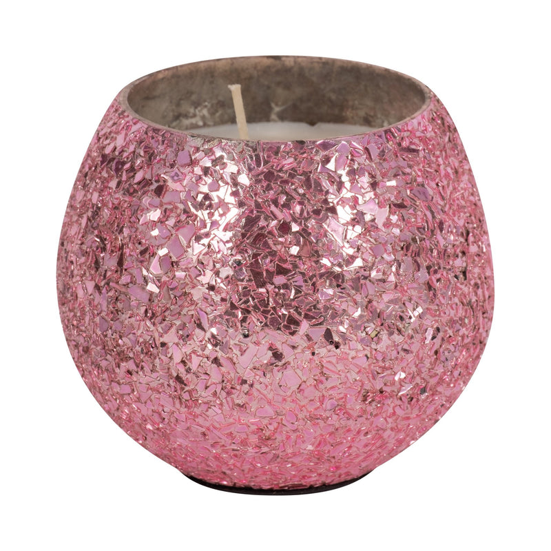 Glass, 4" 11 Oz Crackled Scented Candle, Pink - Al Rugaib Furniture