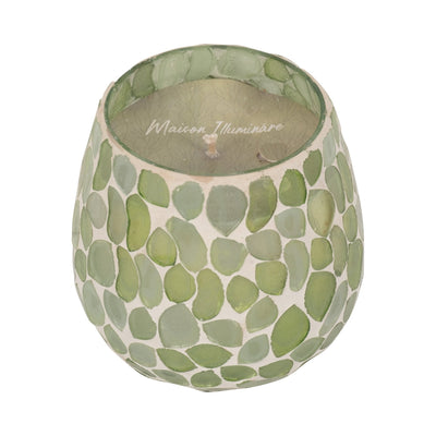 Glass, 4" 11 Oz Mosaic Scented Candle, Light Green - Al Rugaib Furniture