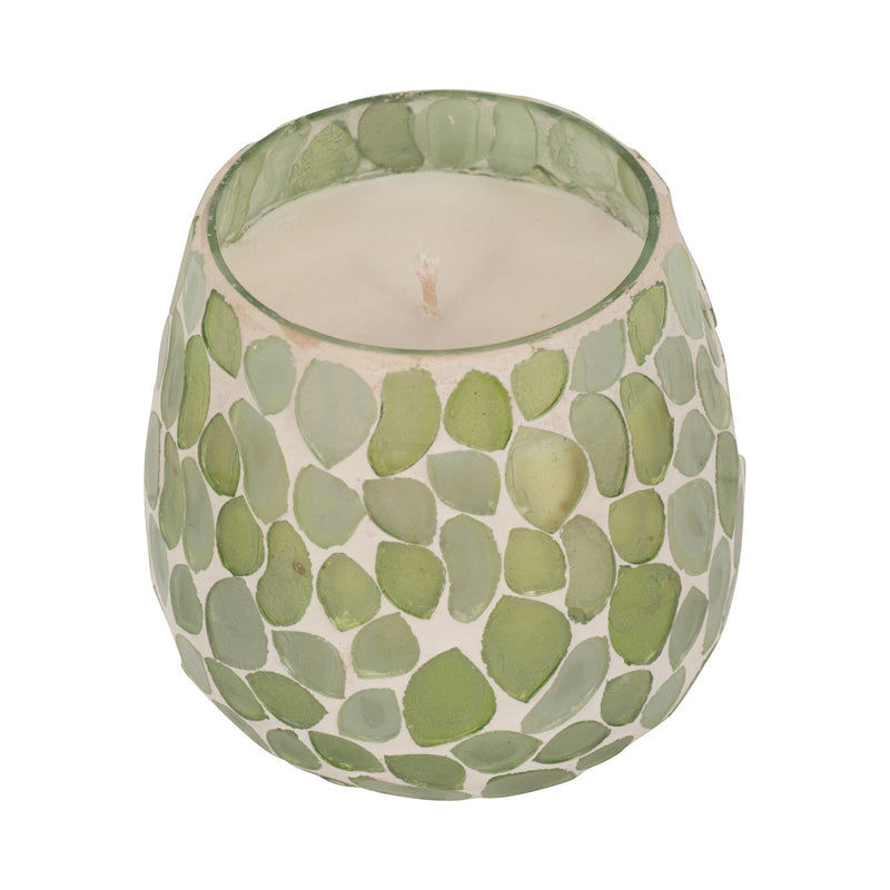 Glass, 4" 11 Oz Mosaic Scented Candle, Light Green - Al Rugaib Furniture