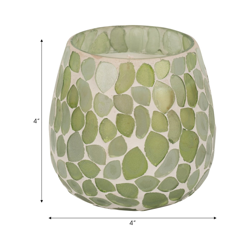 Glass, 4" 11 Oz Mosaic Scented Candle, Light Green - Al Rugaib Furniture