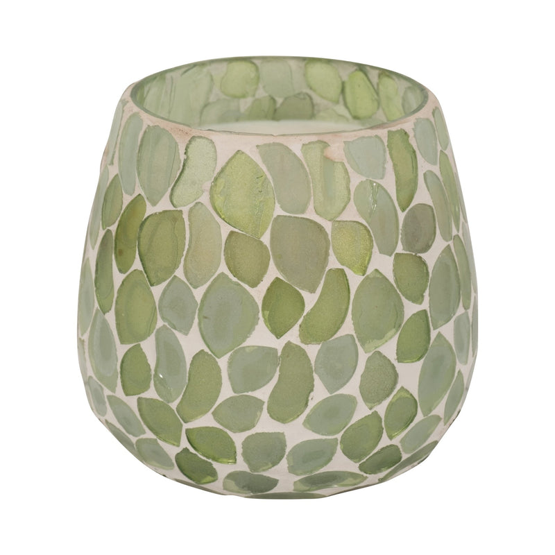 Glass, 4" 11 Oz Mosaic Scented Candle, Light Green - Al Rugaib Furniture