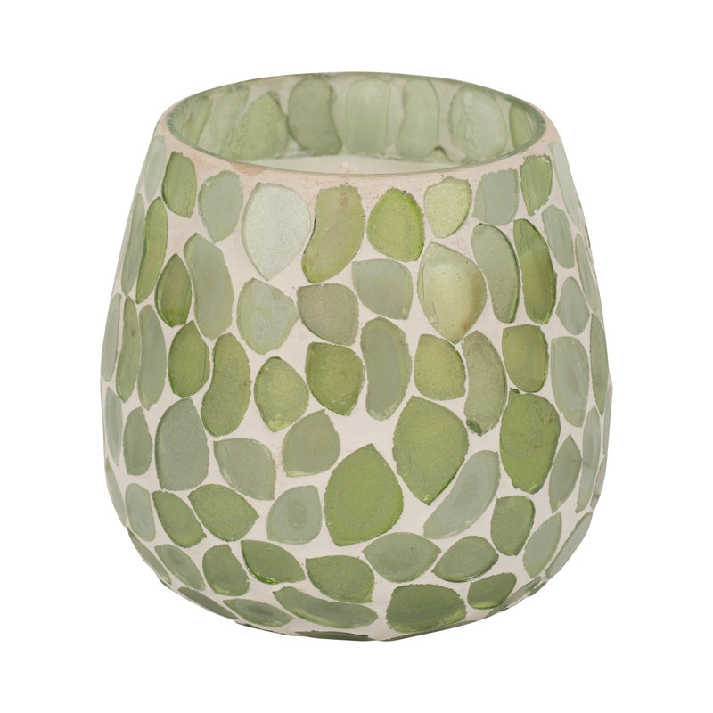 Glass, 4" 11 Oz Mosaic Scented Candle, Light Green - Al Rugaib Furniture