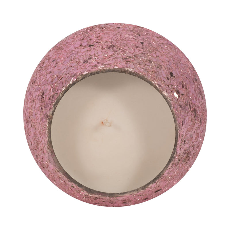 Glass, 5" 17 Oz Crackled Scented Candle, Pink - Al Rugaib Furniture