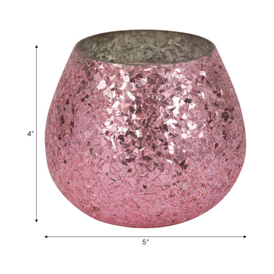 Glass, 5" 17 Oz Crackled Scented Candle, Pink - Al Rugaib Furniture