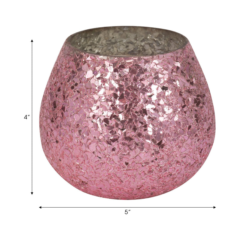 Glass, 5" 17 Oz Crackled Scented Candle, Pink - Al Rugaib Furniture