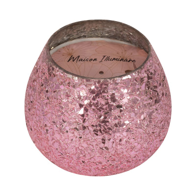 Glass, 5" 17 Oz Crackled Scented Candle, Pink - Al Rugaib Furniture