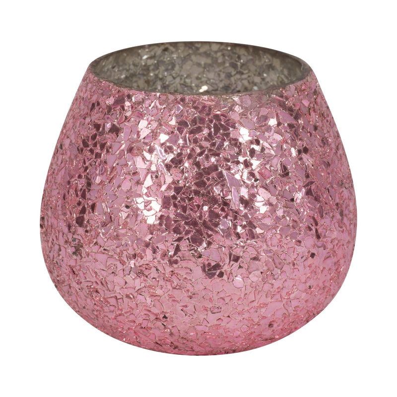 Glass, 5" 17 Oz Crackled Scented Candle, Pink - Al Rugaib Furniture