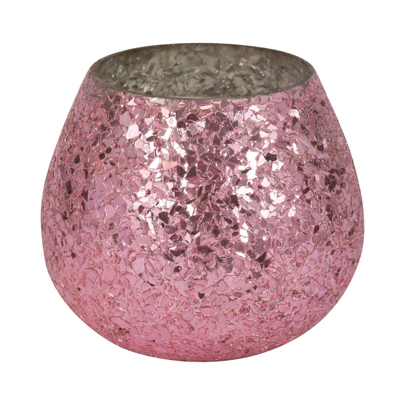 Glass, 5" 17 Oz Crackled Scented Candle, Pink - Al Rugaib Furniture