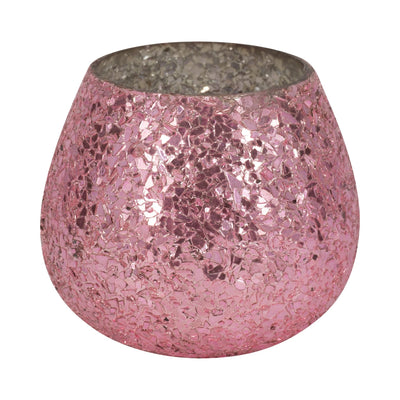 Glass, 5" 17 Oz Crackled Scented Candle, Pink - Al Rugaib Furniture