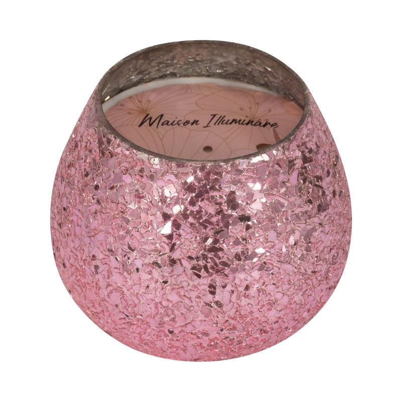 Glass, 5" 17 Oz Crackled Scented Candle, Pink - Al Rugaib Furniture