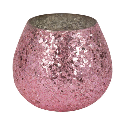 Glass, 5" 17 Oz Crackled Scented Candle, Pink - Al Rugaib Furniture