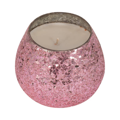 Glass, 5" 17 Oz Crackled Scented Candle, Pink - Al Rugaib Furniture