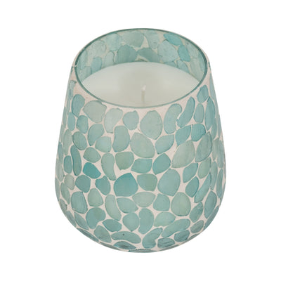 Glass, 5" 18 Oz Mosaic Scented Candle, Light Blue - Al Rugaib Furniture