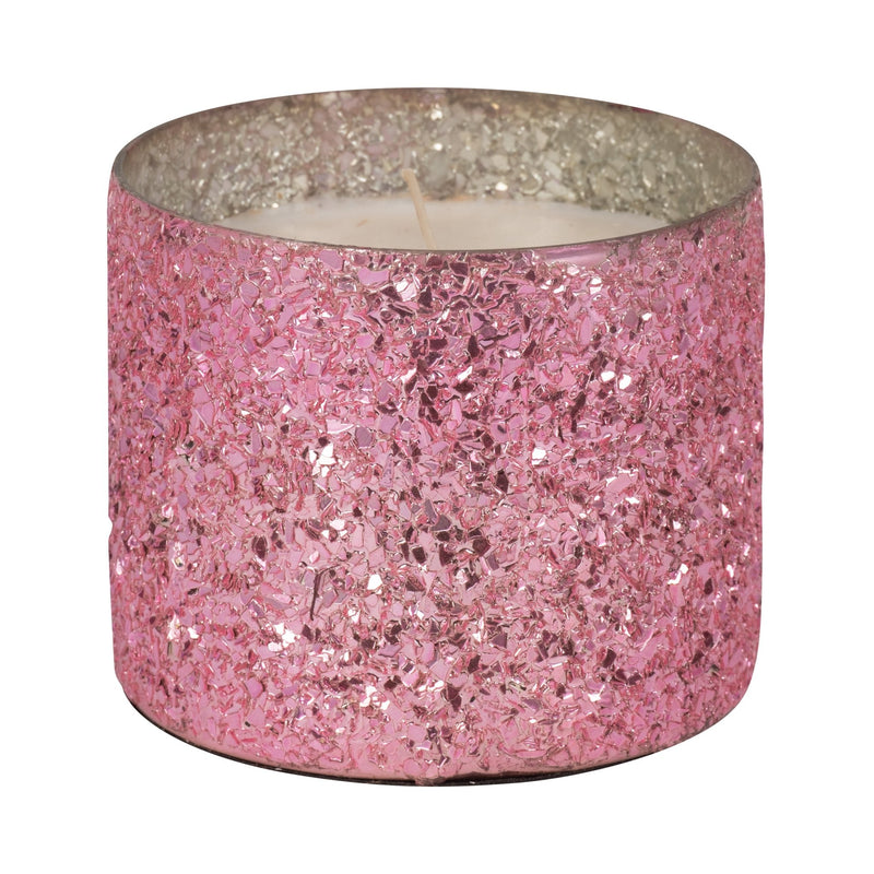 Glass, 5" 26 Oz Crackled Scented Candle, Pink - Al Rugaib Furniture