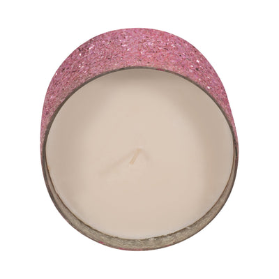 Glass, 5" 26 Oz Crackled Scented Candle, Pink - Al Rugaib Furniture