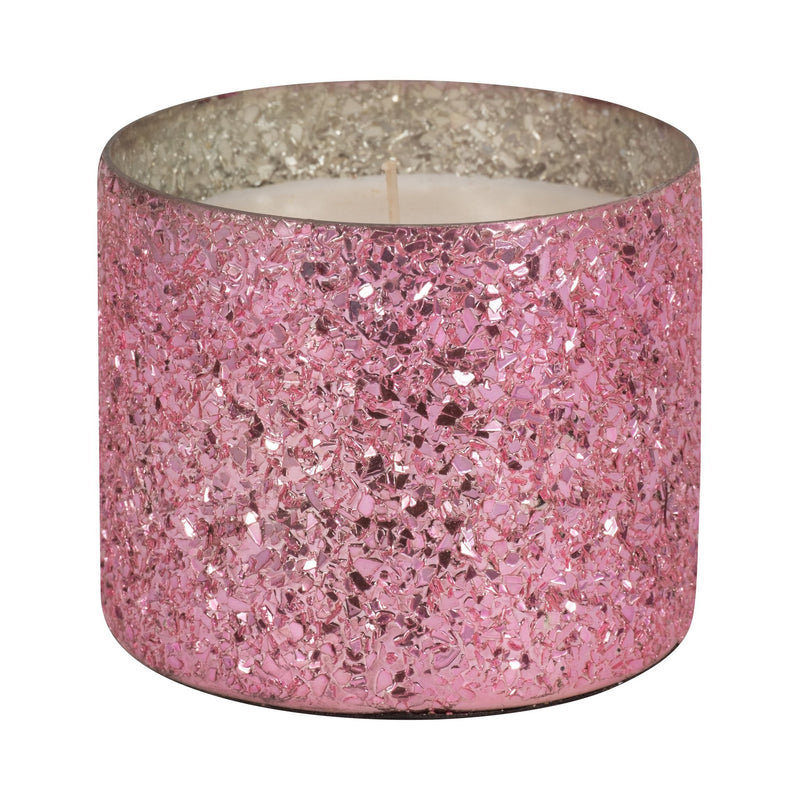 Glass, 5" 26 Oz Crackled Scented Candle, Pink - Al Rugaib Furniture