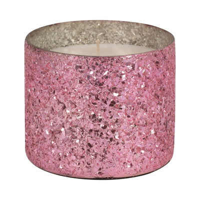 Glass, 5" 26 Oz Crackled Scented Candle, Pink - Al Rugaib Furniture