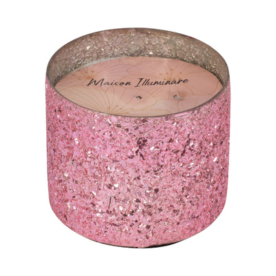 Glass, 5" 26 Oz Crackled Scented Candle, Pink - Al Rugaib Furniture