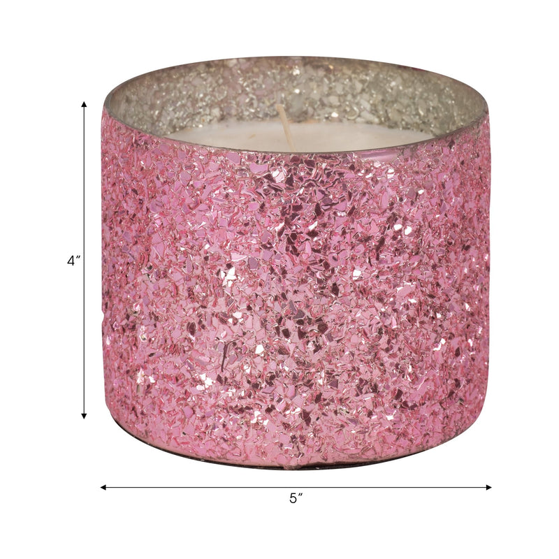 Glass, 5" 26 Oz Crackled Scented Candle, Pink - Al Rugaib Furniture