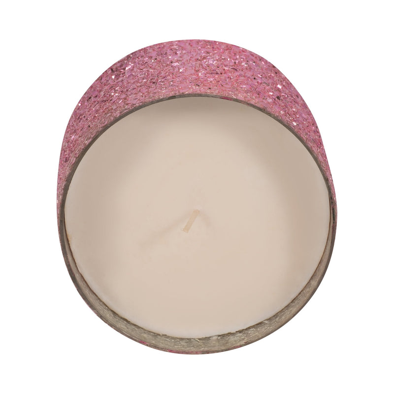Glass, 5" 26 Oz Crackled Scented Candle, Pink - Al Rugaib Furniture