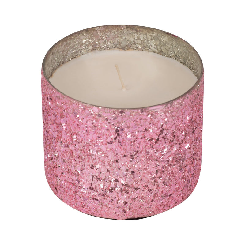 Glass, 5" 26 Oz Crackled Scented Candle, Pink - Al Rugaib Furniture