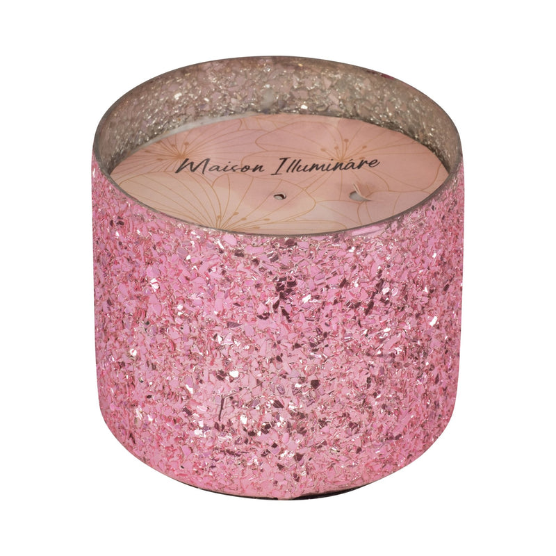 Glass, 5" 26 Oz Crackled Scented Candle, Pink - Al Rugaib Furniture