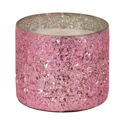 Glass, 5" 26 Oz Crackled Scented Candle, Pink - Al Rugaib Furniture