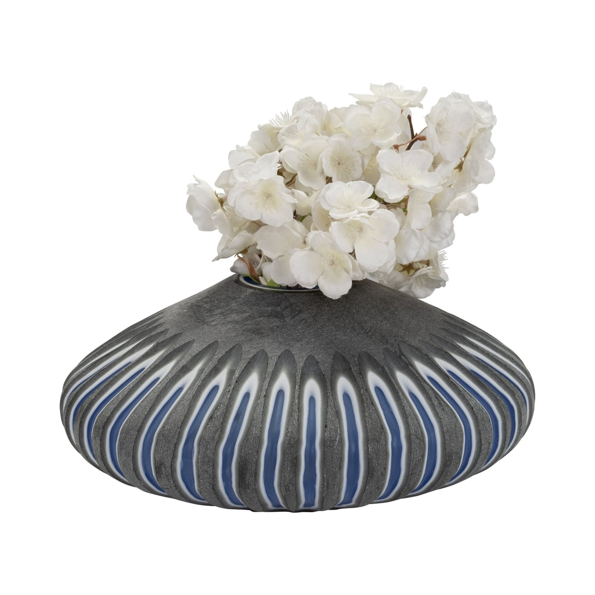 GLASS, 7" RIDGED VASE, BLUE/GRAY Vases and Jars| Sagebrook Home