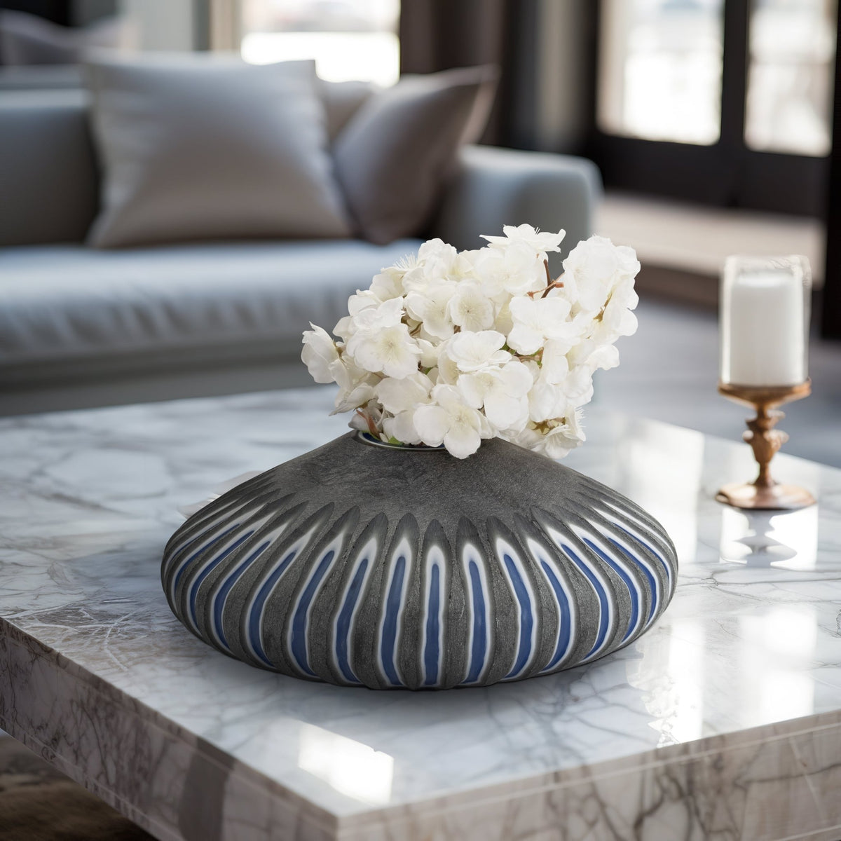 GLASS, 7" RIDGED VASE, BLUE/GRAY Vases and Jars| Sagebrook Home