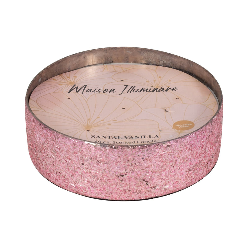Glass, 8" 49 Oz Crackled Bowl Scented Candle, Pink - Al Rugaib Furniture